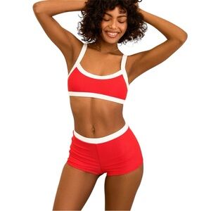 Dippin' Daisys Farrah Booty Shorts XS Poppy Red Ribbed NWT